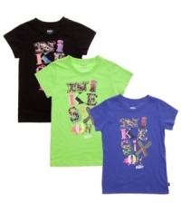 Spell it out. She won't have to tell anyone her favorite sporty style with this tee shirt from Nike. Spell it out. She won't have to tell anyone her favorite sporty style with this tee shirt from Nike.