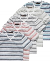 V is for variety with this assortment of striped t-shirts from Perry Ellis. V is for variety with this assortment of striped t-shirts from Perry Ellis.