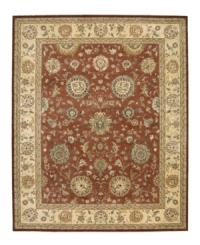 Bring new life to any room of your home. This gorgeous rug, sprouting intricate designs of vinery and blossoming flowers, opens up any space with warm tones of burnt red and beige. With an all-wool construction, accented with rich silk highlights, this stylish Nourison 2000 import is ultra-durable and luxuriously soft to the touch. Bring new life to any room of your home. This gorgeous rug, sprouting intricate designs of vinery and blossoming flowers, opens up any space with warm tones of burnt red and beige. With an all-wool construction, accented with rich silk highlights, this stylish Nourison 2000 import is ultra-durable and luxuriously soft to the touch.