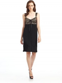 THE LOOKRuched bustier satin bodiceSatin shoulder strapsV neckline with drawstring bowRibbed-knit bodyBanded waistTHE FITAbout 38 from shoulder to hemTHE MATERIALCottonTrim: silkCARE & ORIGINDry cleanImported THE LOOKRuched bustier satin bodiceSatin shoulder strapsV neckline with drawstring bowRibbed-knit bodyBanded waistTHE FITAbout 38 from shoulder to hemTHE MATERIALCottonTrim: silkCARE & ORIGINDry cleanImported