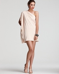 An abbreviated take on Grecian-inspired chic, this Mark + James by Badgley Mischka dress is cut in a striking one-shoulder silhouette of flowing silk. An abbreviated take on Grecian-inspired chic, this Mark + James by Badgley Mischka dress is cut in a striking one-shoulder silhouette of flowing silk.
