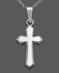 A simple necklace to keep devotion close to a little girl's heart. Cross set in 14k white gold and features beaded edge. Approximate length: 15 inches. Approximate drop: 3/4 inch. A simple necklace to keep devotion close to a little girl's heart. Cross set in 14k white gold and features beaded edge. Approximate length: 15 inches. Approximate drop: 3/4 inch.