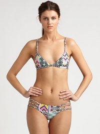 From its lively, multi-colored print to its bohemian-inspired, braided straps, this bikini has it all, including the right amount of stretch for a great fit.Braided strapsTriangle cupsBack clasp closureCriss-cross backBraided sides on stretch bottomFully lined80% nylon/20% spandexHand washMade in USA