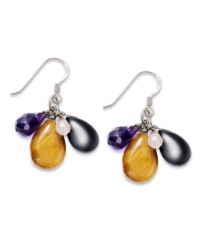 Spruce up your look. These brightly-colored cluster earrings feature tiger's eye (6 mm), black onyx (6 mm), amethyst (2 ct. t.w.) and rose quartz (1-3/8 ct. t.w.) set in sterling silver. Approximate drop: 1-1/4 inches.