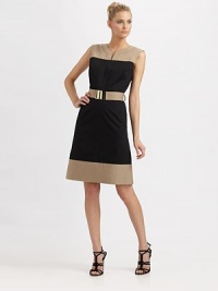 Bold colorblock adds a touch of mod to this waist-defining belted sheath.Split round neckSleevelessBust dartsBelted waistSide zipperAbout 23 from natural waist97% cotton/3% elastaneDry cleanMade in USA of Italian fabricModel shown is 5'9 (175cm) wearing US size 4. Bold colorblock adds a touch of mod to this waist-defining belted sheath.Split round neckSleevelessBust dartsBelted waistSide zipperAbout 23 from natural waist97% cotton/3% elastaneDry cleanMade in USA of Italian fabricModel shown is 5'9 (175cm) wearing US size 4.