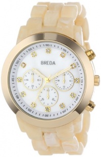 Breda Women's 2307-Horn/Gold Brooke Oversized Bezel Mother-Of-Pearl Dial Rhinestone Hour Markers Plastic Band Watch Breda Women's 2307-Horn/Gold Brooke Oversized Bezel Mother-Of-Pearl Dial Rhinestone Hour Markers Plastic Band Watch