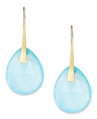 A touch of color livens any look. These stunning 10k gold earrings feature teardrop-shaped blue chalcedony stones (13 ct. t.w.). Approximate drop: 1 inch. A touch of color livens any look. These stunning 10k gold earrings feature teardrop-shaped blue chalcedony stones (13 ct. t.w.). Approximate drop: 1 inch.