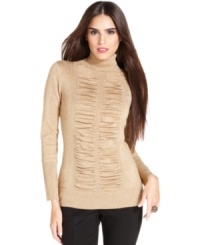 This petite turtleneck sweater features a flattering fit and fabulous ruching at the front! This petite turtleneck sweater features a flattering fit and fabulous ruching at the front!