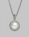 A traditional pearl goes modern with this sterling silver, cable-wrapped pendant on a silver chain. White freshwater pearl Sterling silver Chain length, about 18 Pendant diameter, about ½ Lobster clasp Imported