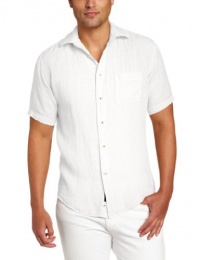 Benson Men's Linen Solid Short Sleeve 1 Pocket Woven Shirt