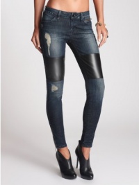 GUESS Women's Patched Brittney Mid-Rise Denim Leggings with Zips GUESS Women's Patched Brittney Mid-Rise Denim Leggings with Zips