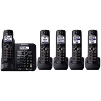 Panasonic KX-TG6645B DECT 6.0 Cordless Phone with Answering System, Black, 5 Handsets Panasonic KX-TG6645B DECT 6.0 Cordless Phone with Answering System, Black, 5 Handsets