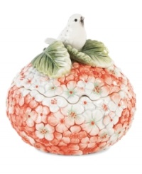 Like the flower for which it's named, the Hydrangea lidded box is packed with tiny blooms. Sculpted botanical detail and a bird on its lid make it a charmer for stashing trinkets or simply putting on display. Complements Edie Rose by Rachel Bilson dinnerware. Like the flower for which it's named, the Hydrangea lidded box is packed with tiny blooms. Sculpted botanical detail and a bird on its lid make it a charmer for stashing trinkets or simply putting on display. Complements Edie Rose by Rachel Bilson dinnerware.