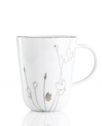 Wildflowers take off on glazed white porcelain, sparkling as they tumble aimlessly around the Platinum Silhouette mug from Charter Club dinnerware. The dishes have a banded edge that adds a classic touch to a pattern with modern spirit. Wildflowers take off on glazed white porcelain, sparkling as they tumble aimlessly around the Platinum Silhouette mug from Charter Club dinnerware. The dishes have a banded edge that adds a classic touch to a pattern with modern spirit.