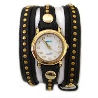 La Mer Collections - Bali Stud Black w/ Gold Leather Wrap Watch La Mer Collections - Bali Stud Black w/ Gold Leather Wrap Watch