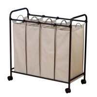Household Essentials Rolling Quad Sorter Laundry Hamper with Natural Polyester Bags, Antique Bronze Frame Household Essentials Rolling Quad Sorter Laundry Hamper with Natural Polyester Bags, Antique Bronze Frame