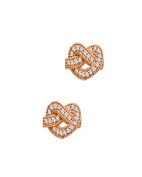 True love is like a knot that never comes undone. The cubic zirconia-encrusted hearts on these 18k rose gold vermeil pave earrings let her know just how you feel. True love is like a knot that never comes undone. The cubic zirconia-encrusted hearts on these 18k rose gold vermeil pave earrings let her know just how you feel.