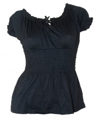 Ralph Lauren Women`s Black 100% Cotton Short Sleeve Smocked Top Blouse Size PP Ralph Lauren Women`s Black 100% Cotton Short Sleeve Smocked Top Blouse Size PP