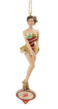 5.5 Radio City Music Hall Christmas Spectacular Rockette in Red and White Striped Dress Ornament