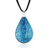 Chuvora Hand Blown Venetian Murano Glass Pendant Necklace Blue and Silver Drop Shaped Chuvora Hand Blown Venetian Murano Glass Pendant Necklace Blue and Silver Drop Shaped