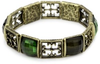 1928 Jewelry Gothic Cross Brass Tone and Olivine Stretch Bracelet 1928 Jewelry Gothic Cross Brass Tone and Olivine Stretch Bracelet