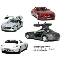 Set of 4: 5 Mercedes Benz SLS AMG 1:36 Scale (Grey/Red/Silver/White) Set of 4: 5 Mercedes Benz SLS AMG 1:36 Scale (Grey/Red/Silver/White)