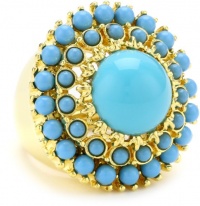 Kenneth Jay Lane Gold, Cabochons and Turquoise Center Round Adjustable Ring Kenneth Jay Lane Gold, Cabochons and Turquoise Center Round Adjustable Ring