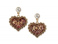 Betsey Johnson Earrings, Gold-Tone Pink Leopard Heart Drop Earrings Betsey Johnson Earrings, Gold-Tone Pink Leopard Heart Drop Earrings