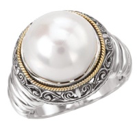 925 Silver & Mabe Pearl Twist Ring with 18k Gold Accents- Sizes 6-8 925 Silver & Mabe Pearl Twist Ring with 18k Gold Accents- Sizes 6-8