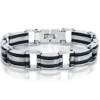 Stainless Steel with Black Rubber Mens Chain Link Bracelet 8 inch Stainless Steel with Black Rubber Mens Chain Link Bracelet 8 inch