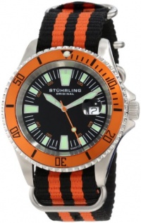 Stuhrling Original Men's 907.331OF1 Aquadiver Regatta Bravura Swiss Quartz Date Black and Orange Canvas Strap Watch