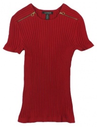Lauren Ralph Lauren Women's Ribbed Zip-Shoulder Crewneck Sweater (X-Large, Cherry Red) Lauren Ralph Lauren Women's Ribbed Zip-Shoulder Crewneck Sweater (X-Large, Cherry Red)