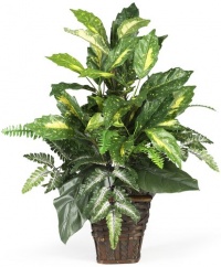 Nearly Natural 6527 Greens with Wicker Decorative Silk Plant, Green Nearly Natural 6527 Greens with Wicker Decorative Silk Plant, Green