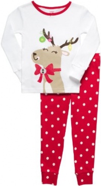 Carter's Girls Glitter Polkadot Reindeer Snug-fit Pajama Set 12 Months - white/red size 3T Carter's Girls Glitter Polkadot Reindeer Snug-fit Pajama Set 12 Months - white/red size 3T