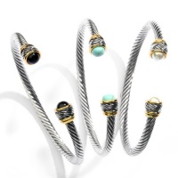 Twisted Cable Cuff Bracelet with Colored Stone. 5mm. Onyx, Jade or Pearl Twisted Cable Cuff Bracelet with Colored Stone. 5mm. Onyx, Jade or Pearl