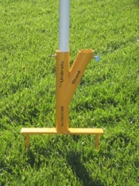 The Original Umbrella Stand - Use Anywhere, Sand or Grass, Easy to Use, Yellow with Thumbscrews