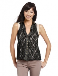 XOXO Juniors Sleeveless Contrast Collar and Placket Lace Top, Black, Medium XOXO Juniors Sleeveless Contrast Collar and Placket Lace Top, Black, Medium