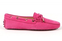 Tod's Womens Shoes Hot Pink Leather Gommino Front Tie Moccasins Tod's Womens Shoes Hot Pink Leather Gommino Front Tie Moccasins