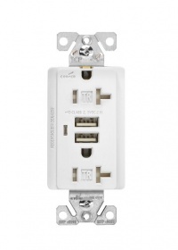 Cooper Wiring Devices TR7746W-BOX Combination USB Charger with Tamper Resistant Receptacle and Box, 20-Amp, White Finish
