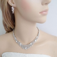 Bridal Silver-Tone Simulated Pearl Flower Heart Necklace Earrings Set Clear Austrian Crystals Hight Quality Bridal Silver-Tone Simulated Pearl Flower Heart Necklace Earrings Set Clear Austrian Crystals Hight Quality