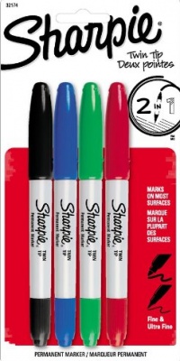 Sharpie Twin Tip Fine Point and Ultra Fine Point Permanent Markers, 4 Colored Markers (32174PP) Sharpie Twin Tip Fine Point and Ultra Fine Point Permanent Markers, 4 Colored Markers (32174PP)