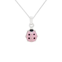 Sterling Silver Children's Pink and Black Ladybug Pendant Necklace , 15 Sterling Silver Children's Pink and Black Ladybug Pendant Necklace , 15