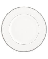 Lend a taste of glamor to any entree with the luminous Dentelle dinner plate. From innovative designer Monique Lhuillier, it features a platinum-edged tiered scallop pattern on creamy white. Lend a taste of glamor to any entree with the luminous Dentelle dinner plate. From innovative designer Monique Lhuillier, it features a platinum-edged tiered scallop pattern on creamy white.