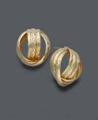 Rich design and symbolic style combine for a pair of studs that are effortless and chic. Crafted in 14k gold, a chic love knot is accented by a diamond cut pattern. Approximate diameter: 3/4 inch. Rich design and symbolic style combine for a pair of studs that are effortless and chic. Crafted in 14k gold, a chic love knot is accented by a diamond cut pattern. Approximate diameter: 3/4 inch.