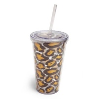 Cypress Home 17-Ounce Insulated Cup With Lid and Straw, Leopard Cypress Home 17-Ounce Insulated Cup With Lid and Straw, Leopard