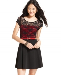 Say yes to the dress! A lace bodice and classic a-line skirt come together in perfect harmony on this frock from BCX. Say yes to the dress! A lace bodice and classic a-line skirt come together in perfect harmony on this frock from BCX.