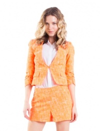 XOXO Juniors Collarless Ruched Sleeve Jacket, Orange, Medium XOXO Juniors Collarless Ruched Sleeve Jacket, Orange, Medium