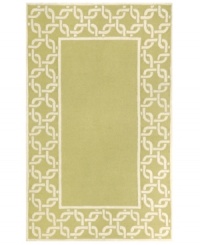 A traditional graphic set in a creamy, muted sage background makes this Promenade area rug the perfect update indoors or out. UV stabilized to minimize fading, the fashion-forward, durable, easy-to-clean rug is sure to put a little pop of color wherever placed. A traditional graphic set in a creamy, muted sage background makes this Promenade area rug the perfect update indoors or out. UV stabilized to minimize fading, the fashion-forward, durable, easy-to-clean rug is sure to put a little pop of color wherever placed.