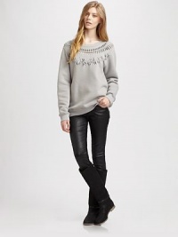 Front cutouts roughen this relaxed, cotton-rich sweatshirt. RoundneckFront cutoutsLong sleevesBanded cuffs and hem65% cotton/35% polyesterHand washMade in Italy of imported fabricModel shown is 5'10 (177cm) wearing US size Small. Front cutouts roughen this relaxed, cotton-rich sweatshirt. RoundneckFront cutoutsLong sleevesBanded cuffs and hem65% cotton/35% polyesterHand washMade in Italy of imported fabricModel shown is 5'10 (177cm) wearing US size Small.