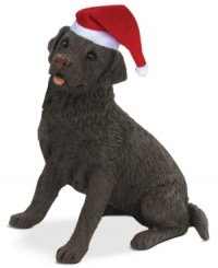A fetching gift for animal lovers, the chocolate lab Christmas ornament depicts a cuddly pup waiting patiently for treats and dressed for the season. From Sandicast. A fetching gift for animal lovers, the chocolate lab Christmas ornament depicts a cuddly pup waiting patiently for treats and dressed for the season. From Sandicast.